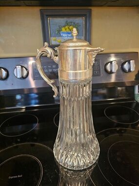 Vintage Silver Plated Glass Water Decanter with Ice tube insert carafe